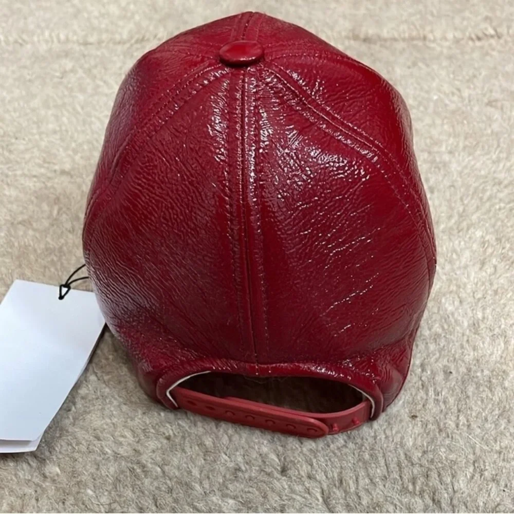 MONNIER COURREGES Signature Red Patent Leather Baseball Hat, NWT